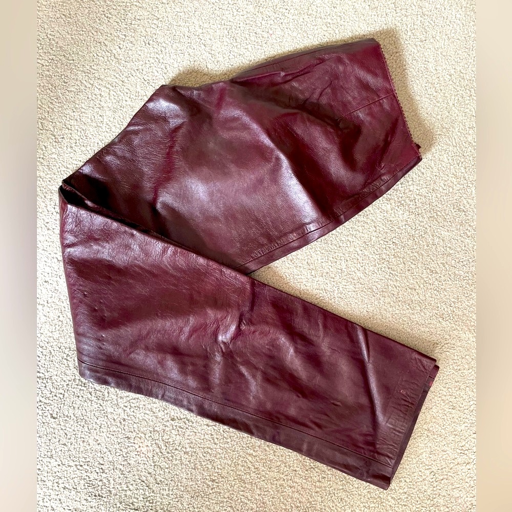 BCBG burgundy leather pants
